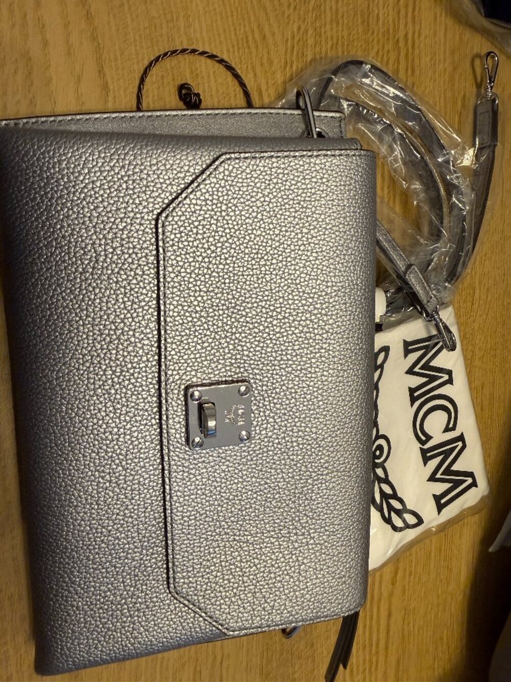 MCM Milla Metallic Leather Crossbody Flap Bag